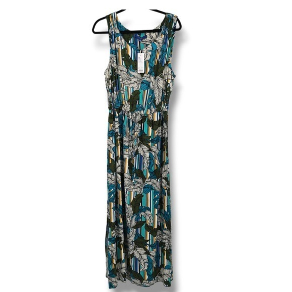 New Apt 9 Tropical Leaf Print Maxi Dress Women's‎ Medium Sleeveless V-Neck